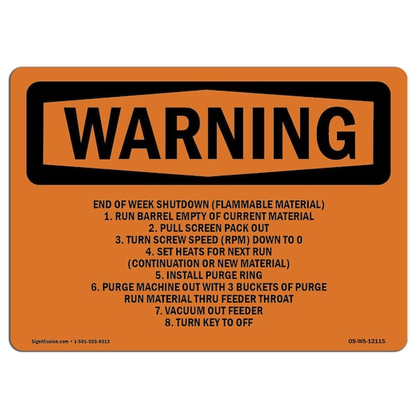 OSHA, End Of Week Shutdown, Flammable Material, 5in X 3.5in, 10PK, 3.5" W, 5" L, Landscape, PK10